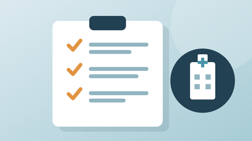 Illustration of a hospital transport training checklist and three completed steps